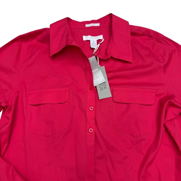 NEW Chico's $79 No-Iron Red Button-Up Shirt Women's Roll Up Sleeves, Sz 2 /US L - Picture 4 of 8